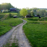 A timber-framed house on an Appalachian Sheep Farm