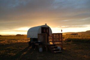 shepherds wagon at sunset